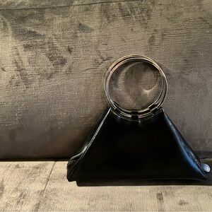 Black Pyramid Handbag with Silver Ring Handles